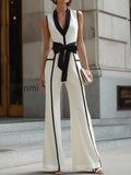 contrast-trim-belted-wide-leg-jumpsuit