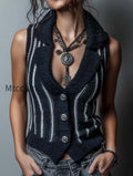 bohemian-style-navy-blue-contrast-striped-knitted-slim-vest