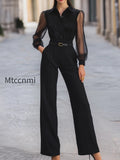 button-front-sheer-sleeve-tailored-wide-leg-jumpsuit