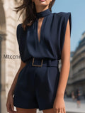 high-neck-cutout-belted-tailored-romper
