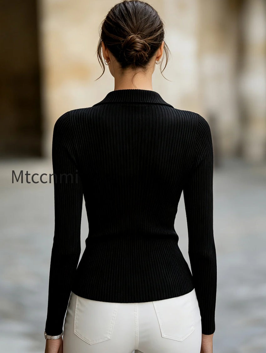 faux-button-polo-v-neck-ribbed-knit-sweater