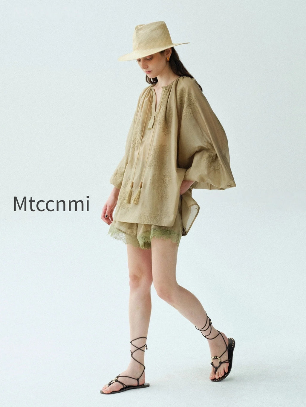 heavy-embroidered-lyocell-v-neck-blouse-lantern-sleeve-tassel-top