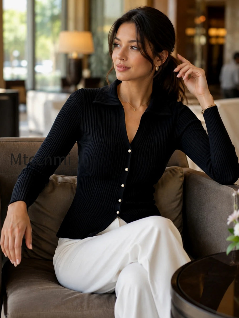faux-button-polo-v-neck-ribbed-knit-sweater