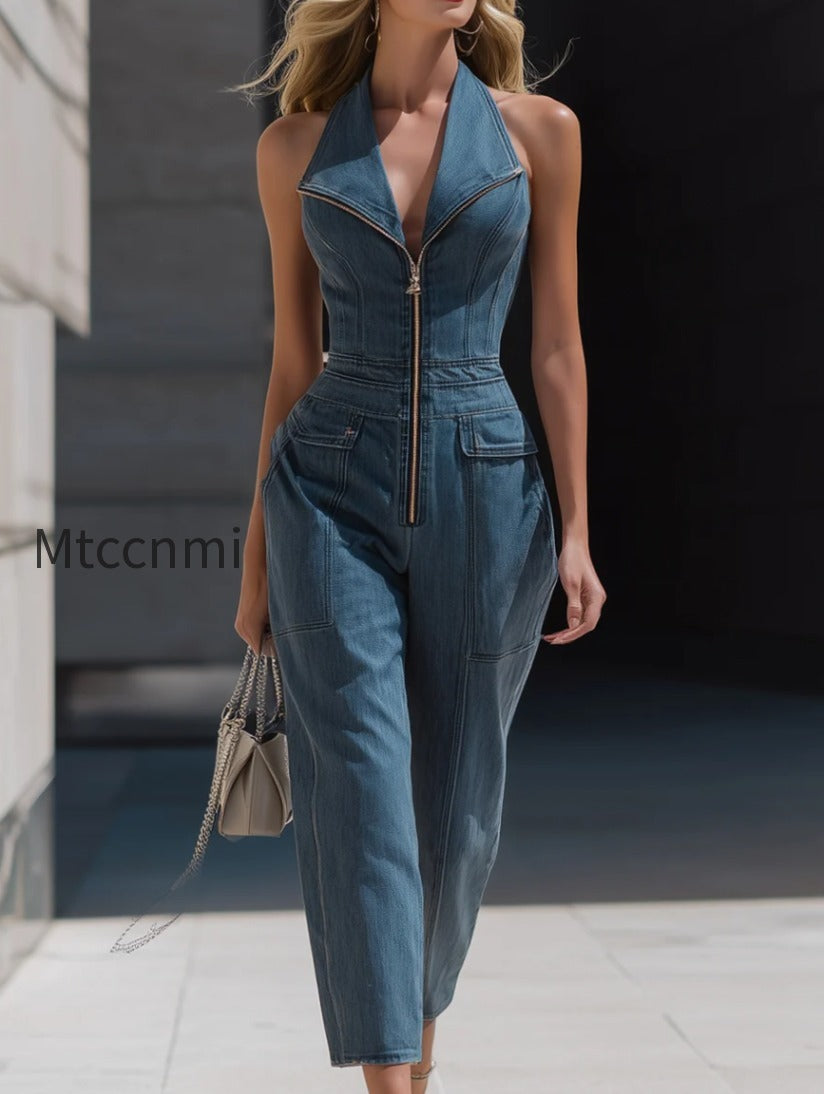 denim-halter-neck-zip-front-cropped-leg-jumpsuit