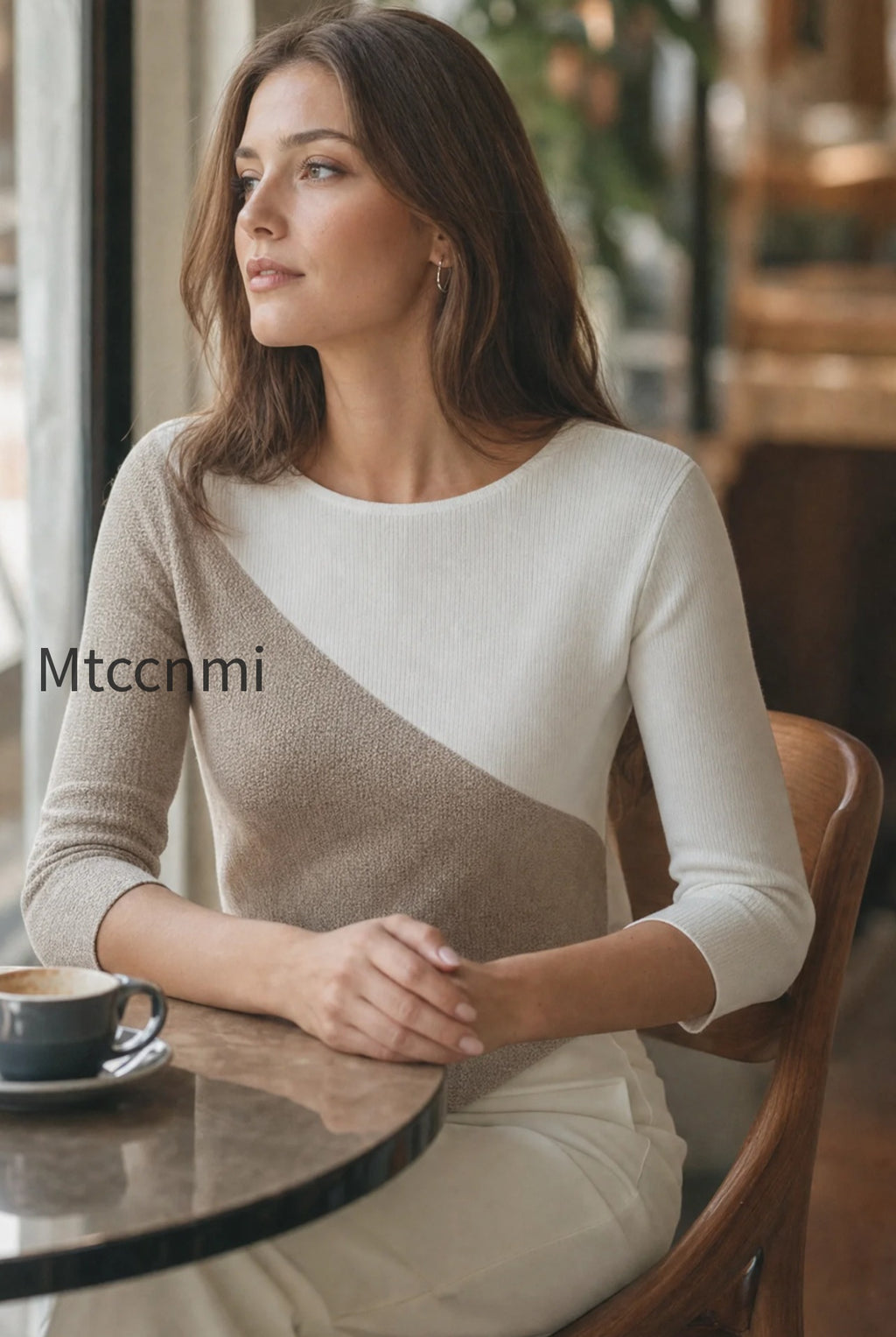 asymmetric-color-block-3-4-sleeve-knit-top