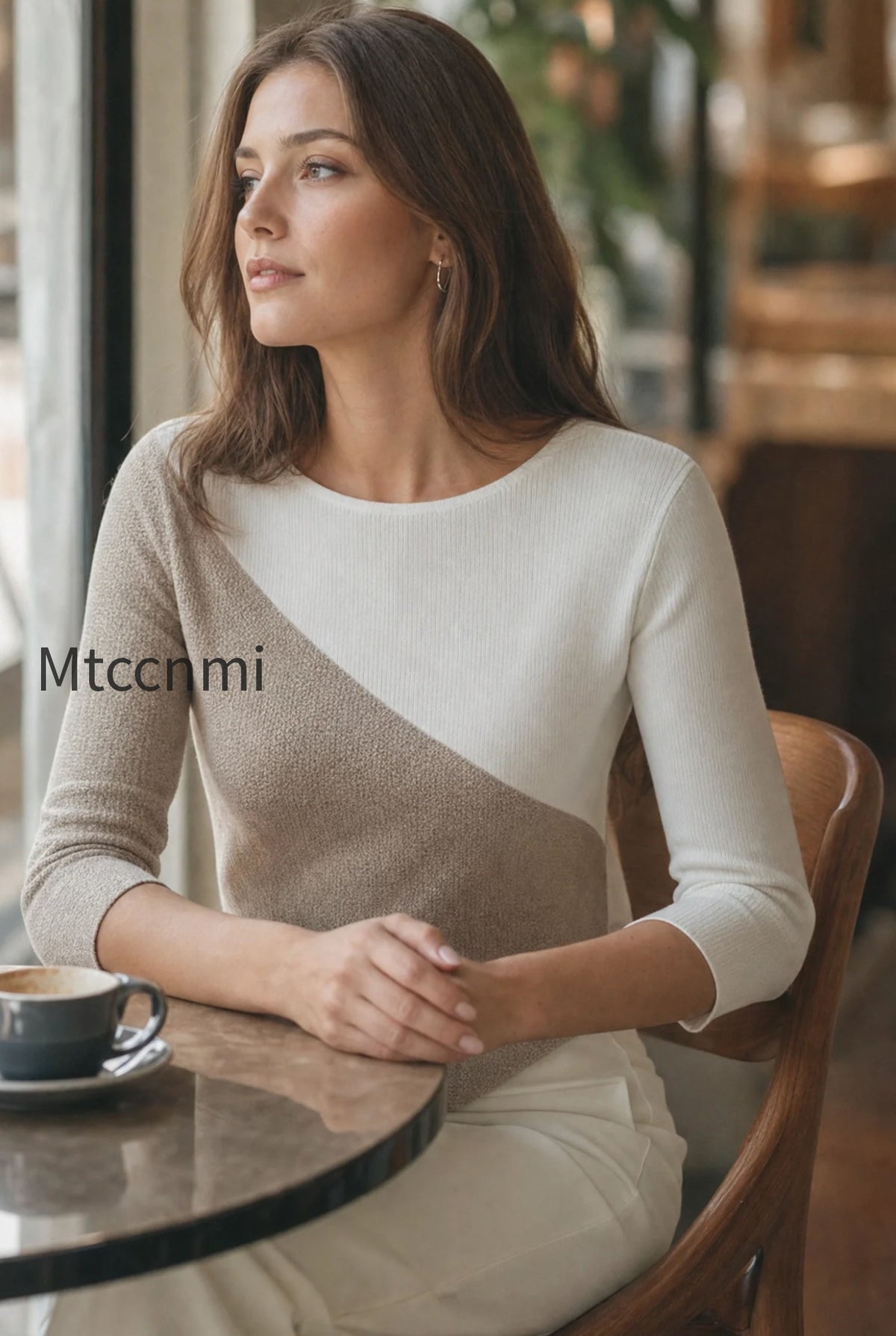 asymmetric-color-block-3-4-sleeve-knit-top